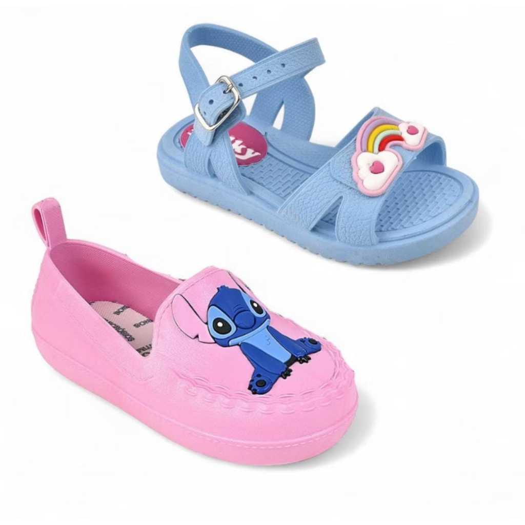 kit com 2 pares de babuche sandália e mocassim infantil para meninas