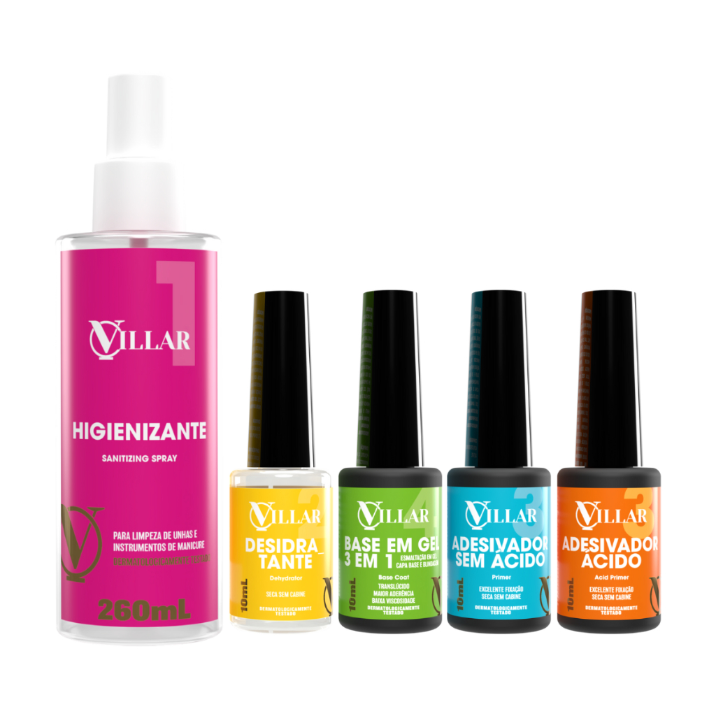 Preparadores Villar Prep Higienizador Gel Base Desidratador Primer Adesivador Ácido
