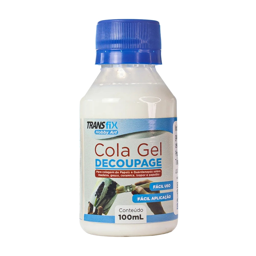 Cola Para Colagem De Papel Em Madeira MDF Vidro Gesso Cerâmica Cola Gel Decoupage 100ml - Transfix