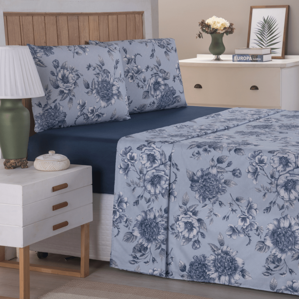 Jogo de Lençol 4 Peças Importado Hypercal Estampado Floral e Geométrico Solteiro/Casal/Queen Size em Oferta na Shopee