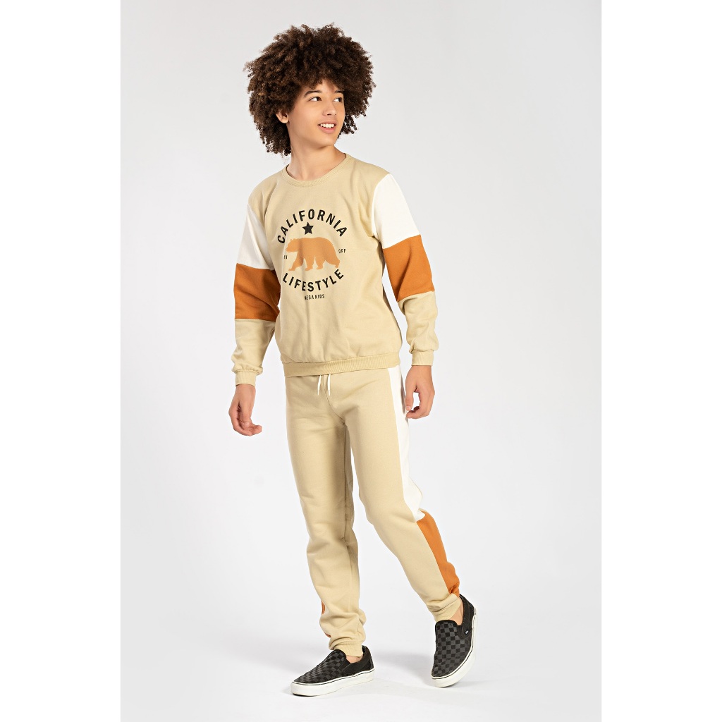 Conjunto Moletom Peluciado Infantil Masculino  - Off-White