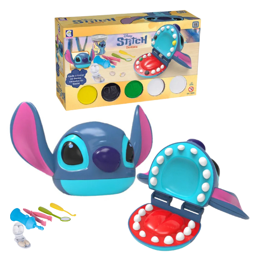 Boneco Brinquedo Stitch Pote de Massinha de Modelar Dentista Disney Original Cotiplás