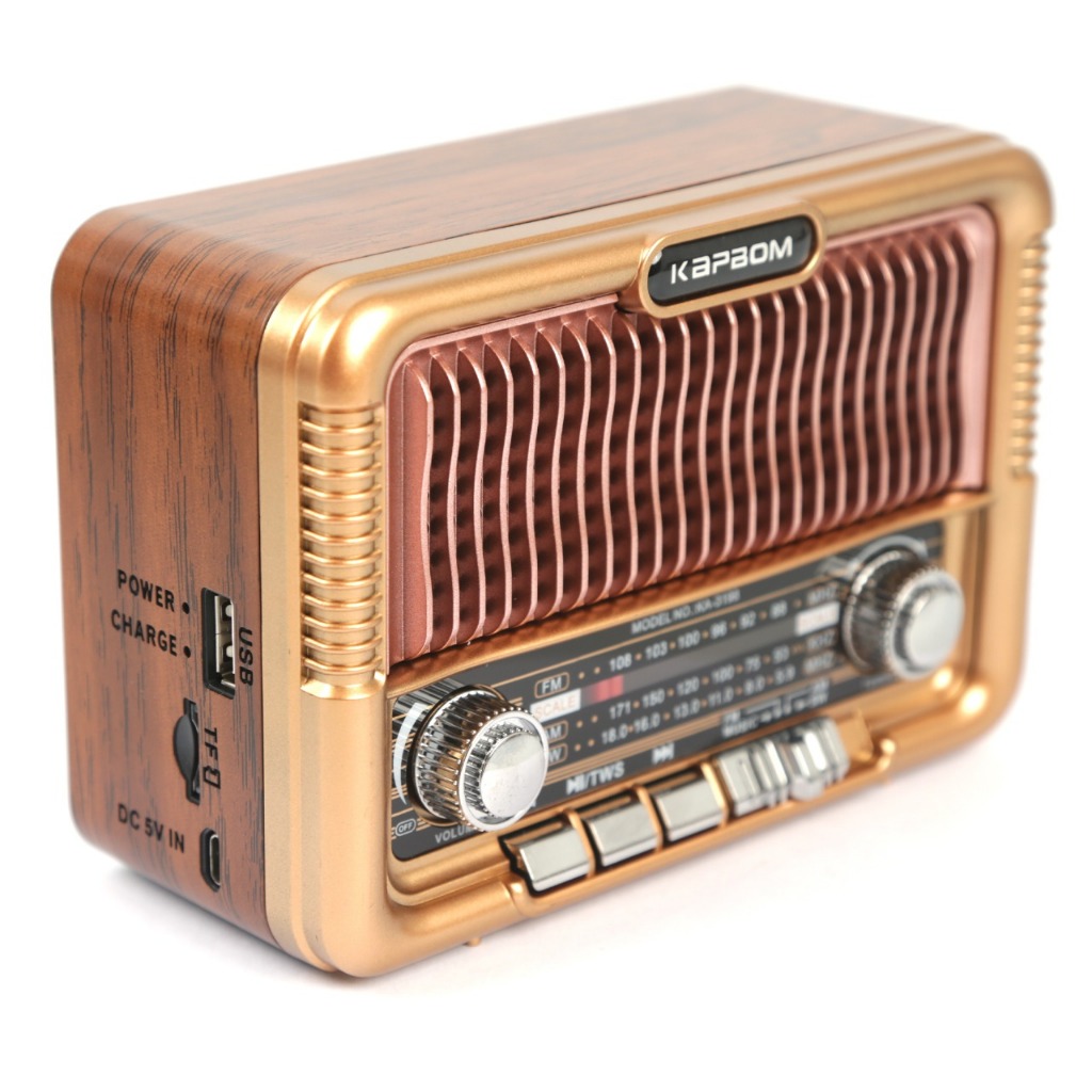 Rádio Retrô Portátil com Bluetooth, FM, USB, Solar e Micro SD | Som Vintage com Graves Potentes – Kapbom KA-3198