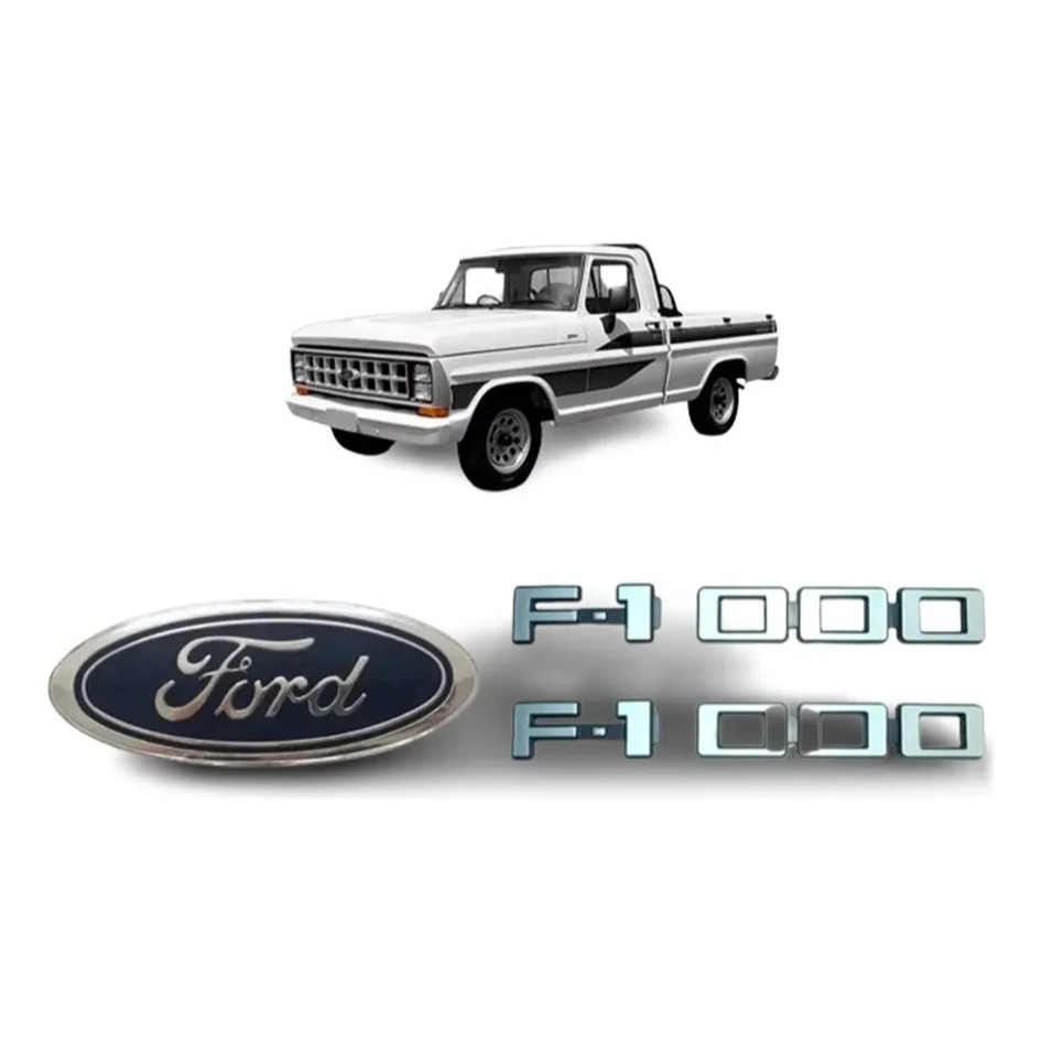 Emblema Oval Ford Da Grade + Par Emblema Para-lama F1000 72/