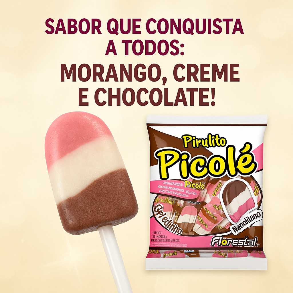 Pirulito Picolé Napolitano 50 Unidades 550g - Florestal em Oferta na Shopee