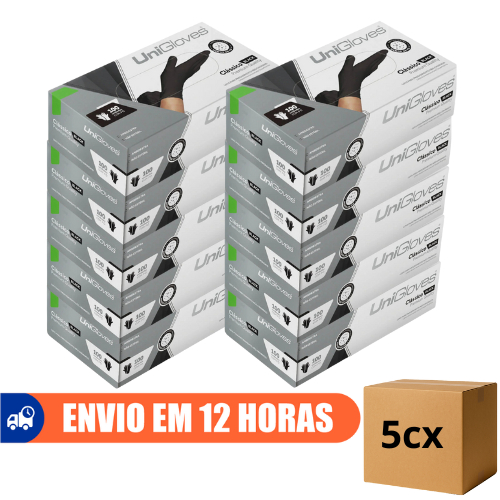 Luva de Procedimento Látex Preta Com Pó 500un Selo Anvisa Unigloves