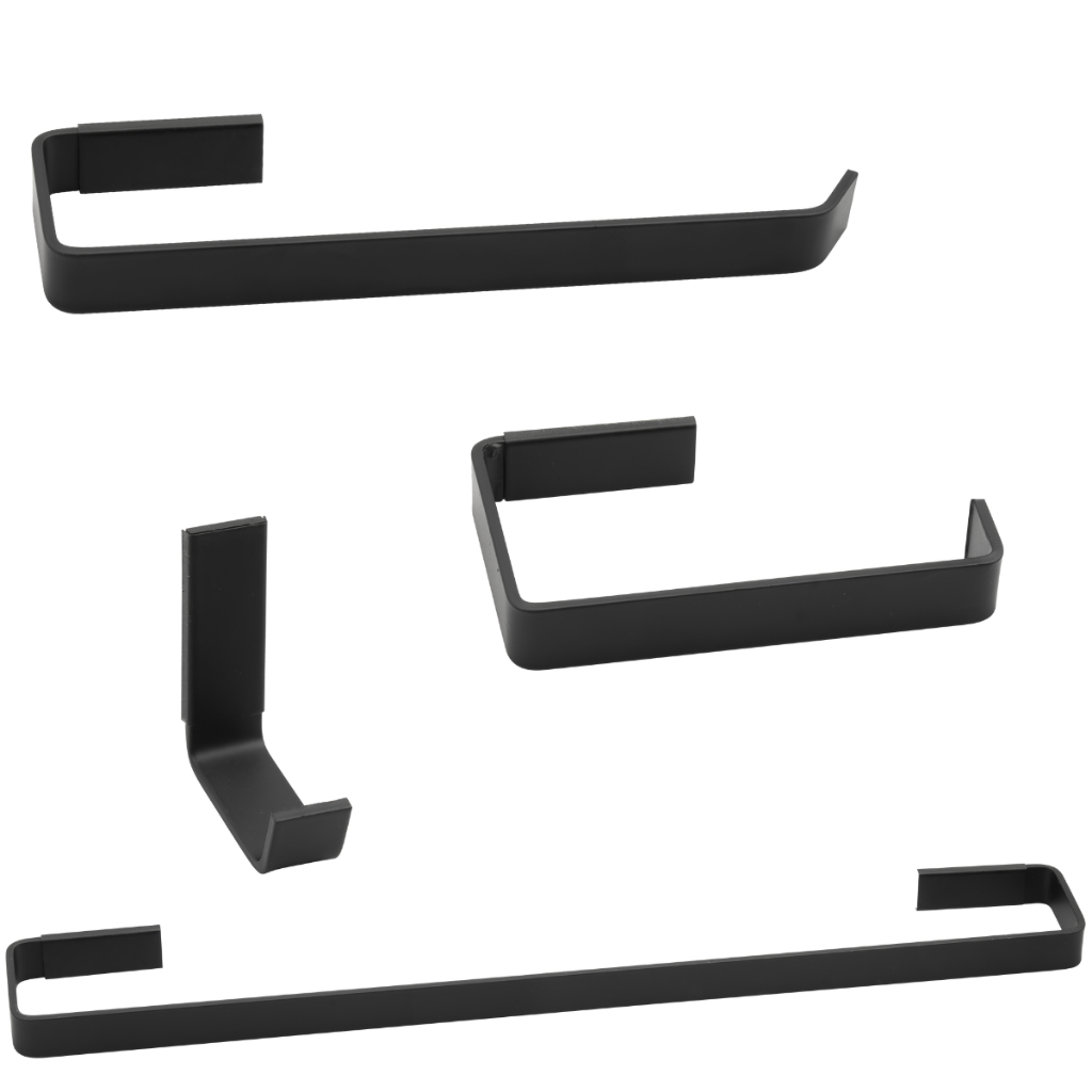 Kit Banheiro 4 Peças Preto Fosco Alumínio Porta Toalha Rosto Banho Papeleira Cabide em Oferta na Shopee