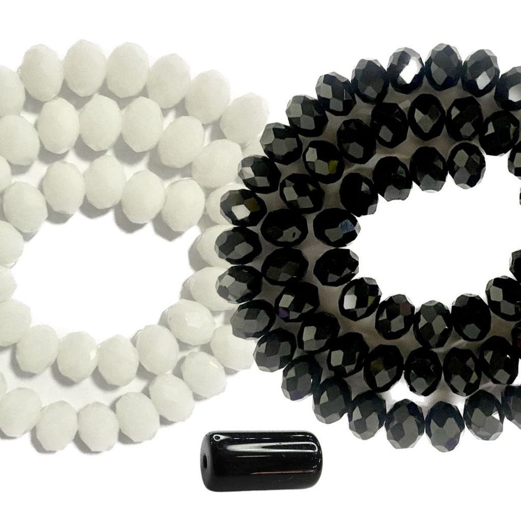 100 Missangas Branca 100 Missangas de cristal Preto 8mm + Firma Preta | Para Guia umbanda candomblé