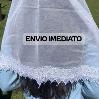 VÉU CCB ADULTO TECIDO ALGODÃO COM RENDA GUIPIR  QUADRADO OU REDONDO + PORTA VÉU REF DINÁ