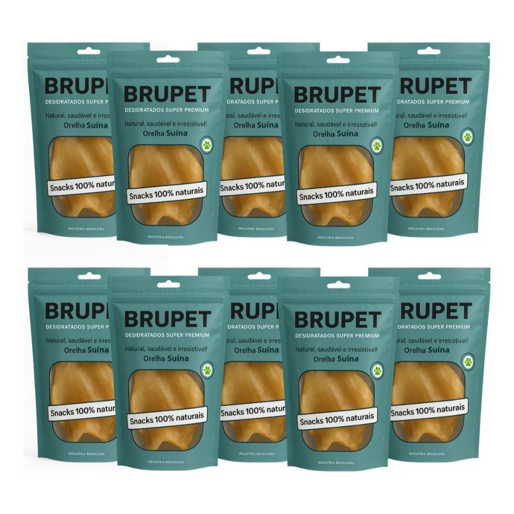 Orelha Suína Desidratada Petisco 100% Natural Cães Brupet c/ 10 unidades