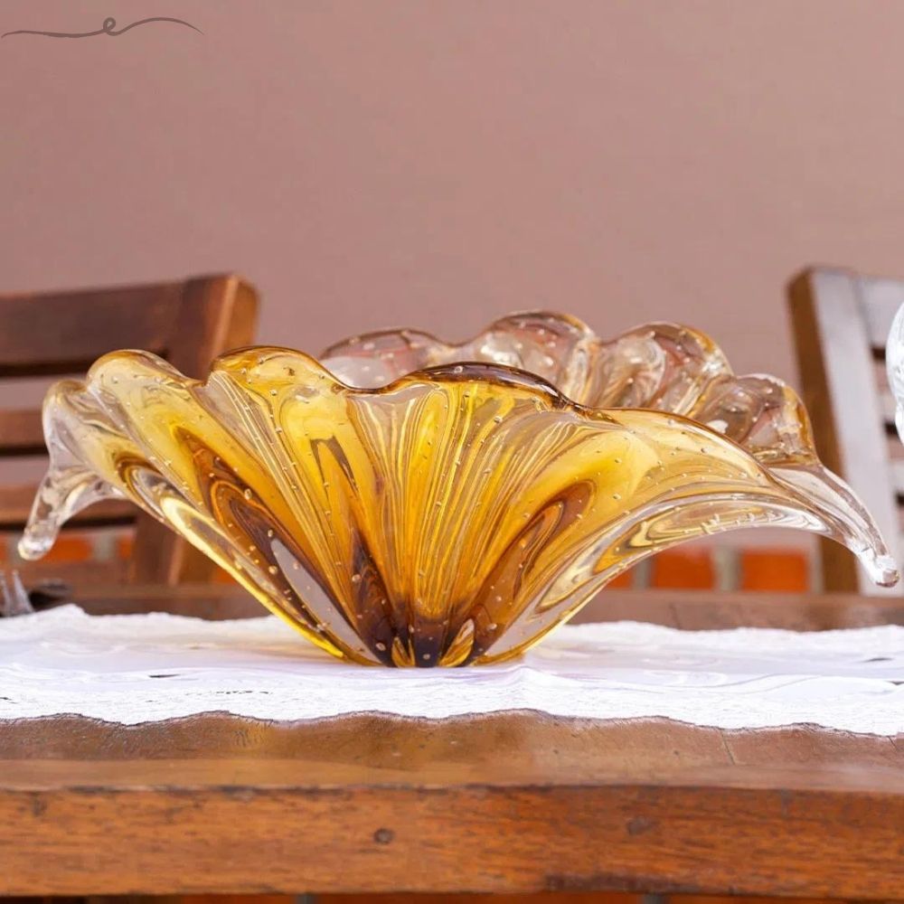 Centro De Mesa Em cristal Murano Joana Ambar 38x20cm Stooz luxuoso vaso para mesa