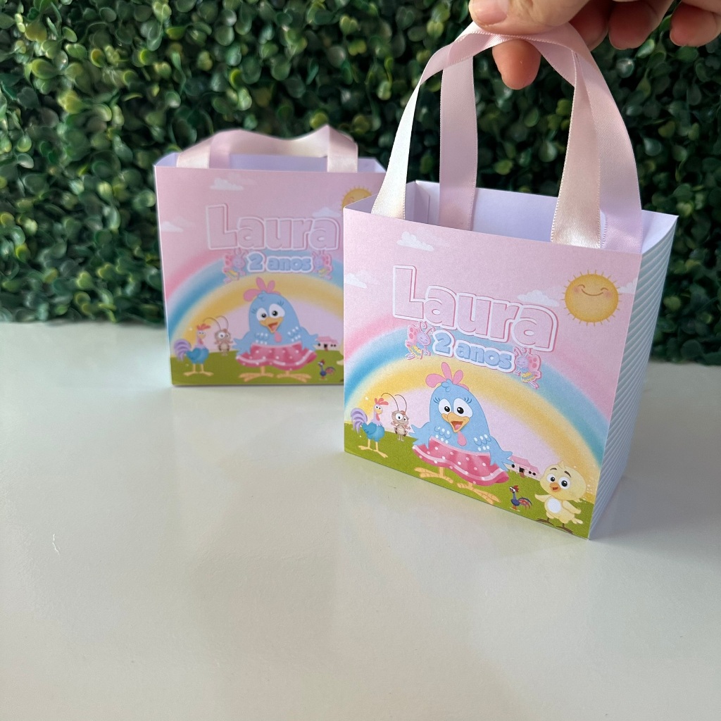 Mine Sacolinha Personalizada Galinha Pintadinha - Menina - lembrancinha Personalizada com nome e idade do aniversariante