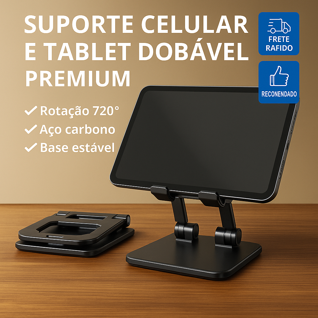 Suporte base para Celular e Tablet Dobrável 720° Premium Aço Carbono Base Estável Portátil Preto em Oferta na Shopee