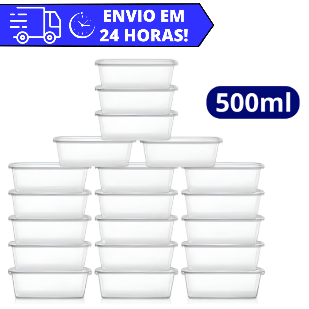 Kit 20 Potes 500ml Bpa Free Reutilizável Transparentes REFORÇADO Freezer Microondas Marmita Organizador Alimento