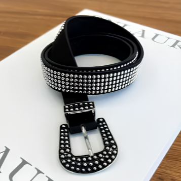 Cinto Moda Country Com Pedrarias Prata Fivela Metal Couro Sintético Shr