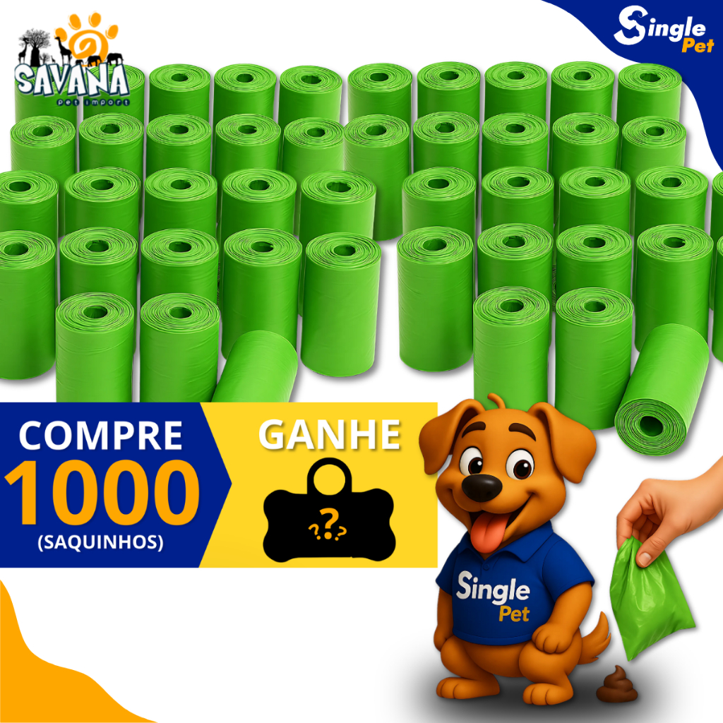1000 Saquinhos Cata Caca Refil Saquinho Plástico Econômico 50 Rolinhos Fezes Savana