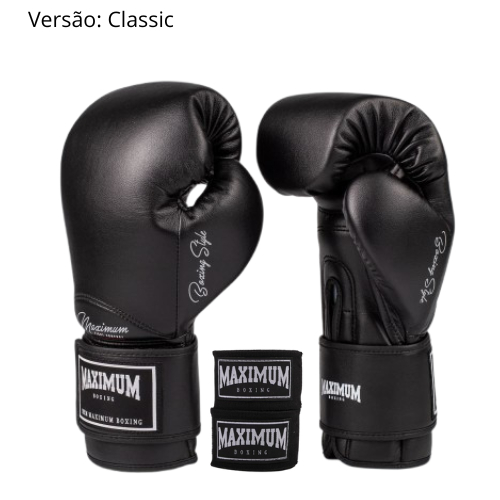Kit Par de Luva Muay Thai Box + Par Acessório Artes Marciais Bandagens Black - Maximum
