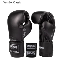 Kit Par de Luva Muay Thai Box + Par Acessório Artes Marciais Bandagens Black - Maximum