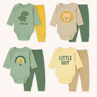 Conjunto Bebê 2 Peças  1 Body Manga Longa 1 Calça Mijão Algodão Sortido Unissex Moda Infantil em Oferta na Shopee