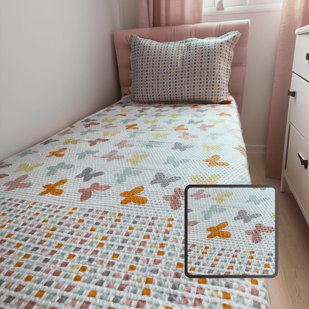 Cobre Leito Infantil Solteiro Borboletas Rosa Lilás Estampado Menina 2 Peças 2,20x1,60