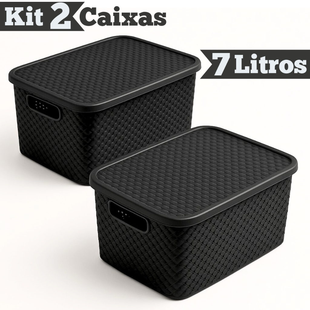 Caixas Organizadora De Brinquedo Roupa Suja Cesto C/tampa 7 LITROS PRETO em Oferta na Shopee