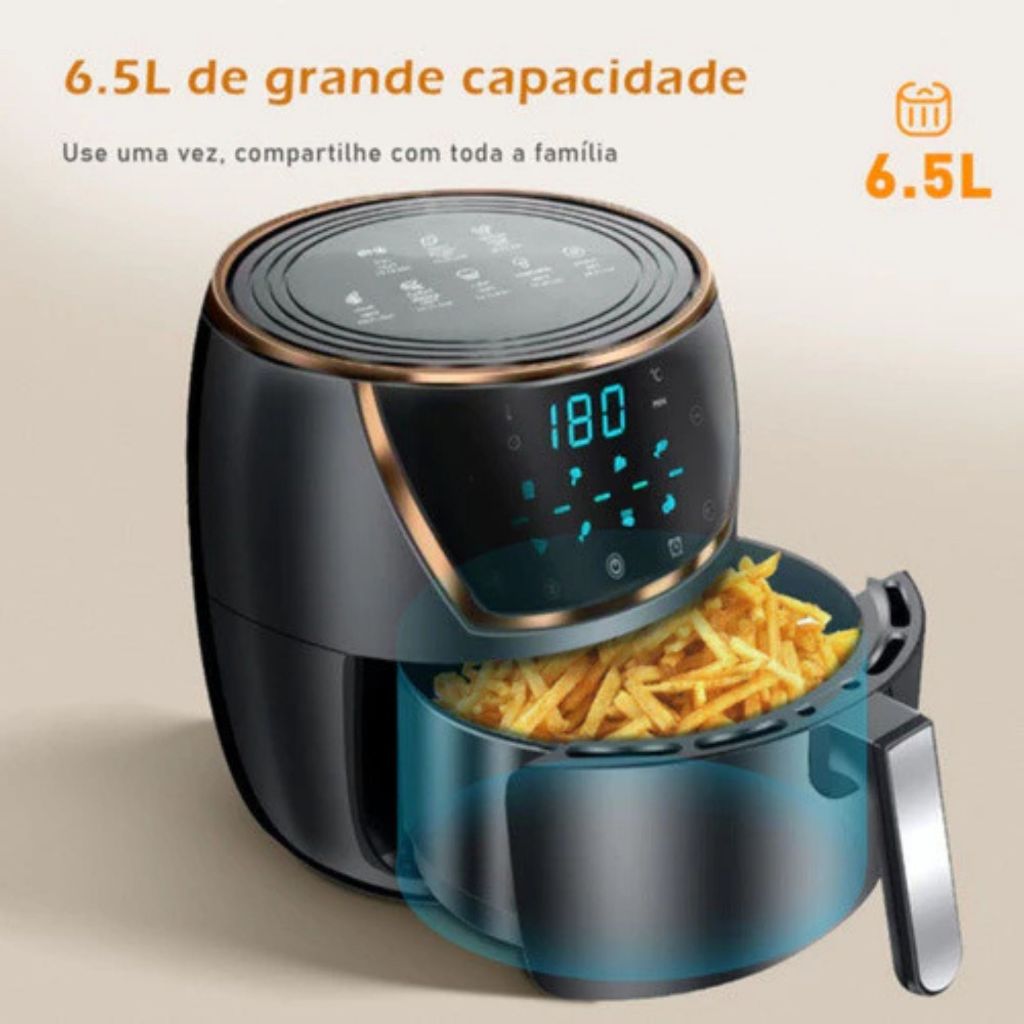 Fritadeira Air Fryer 6,5L Litros Sem Óleo Painel Digital Lcd