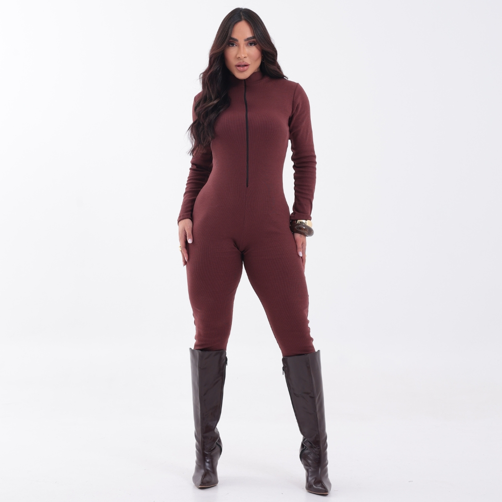 Macacão Virginia Feminino Ribana com Zíper-Manga Longa, Elegante e Perfeito para Dias Frios