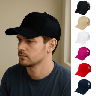 Kit 5 Boné Aba Curva Liso de Telinha com Regulador de Plástico em Tecido SuperCap