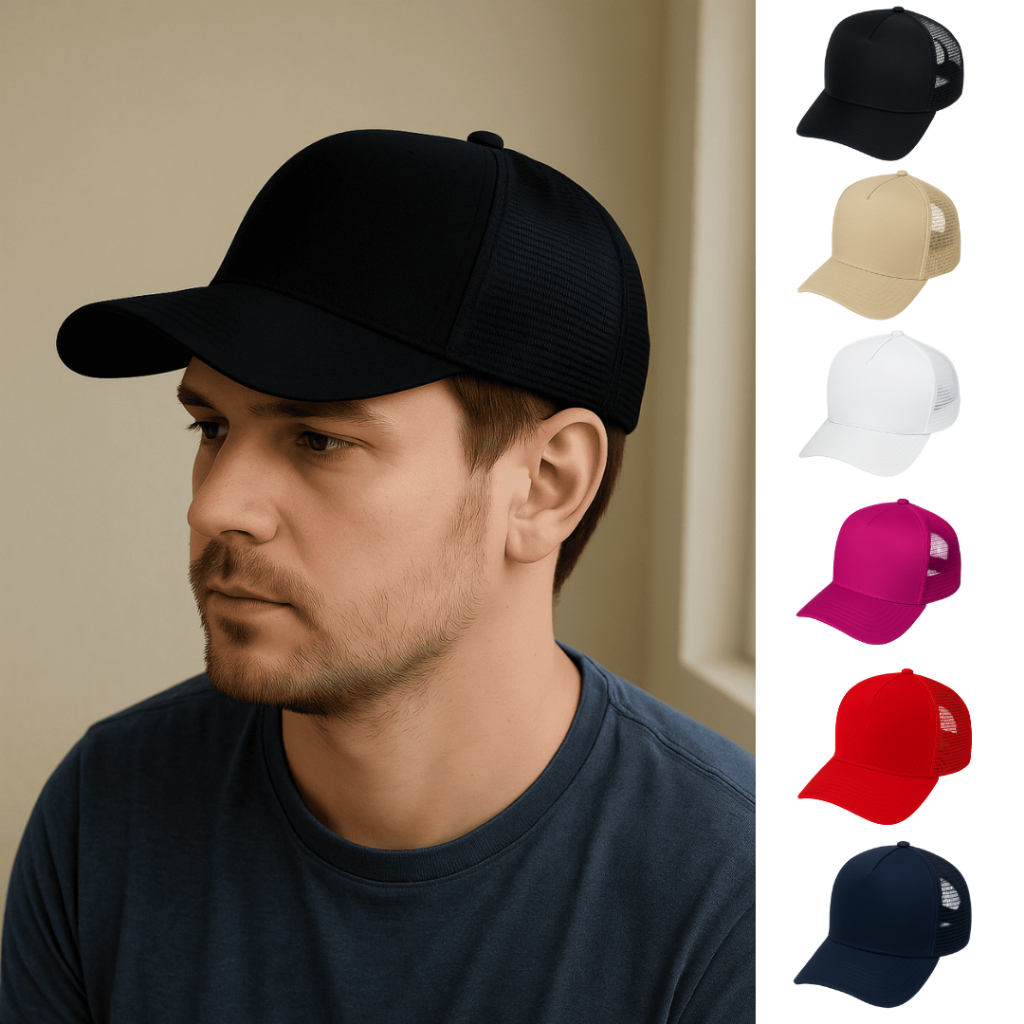 Kit com 10 Boné Trucker Aba Curva de Redinha com regulador de plástico Snapback Liso