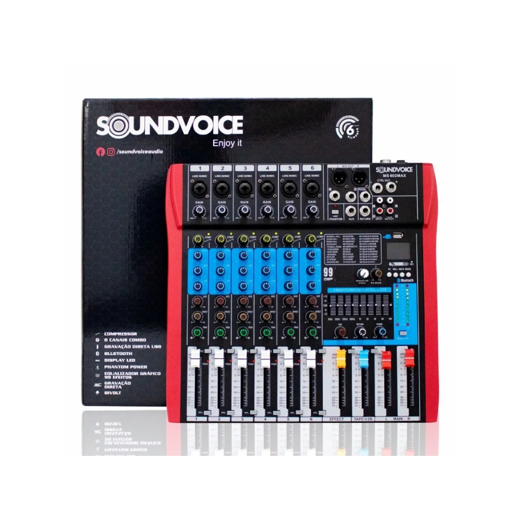 Mesa De Som Soundvoice Bivolt Ms602 Max Usb Equalizador em Oferta na Shopee