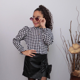 Blusa Infantil Xadrez com Botões e Punho de Elástico – Estilo e Conforto| São João Quadrilha Moda Bloguerinha Tendência em Oferta na Shopee