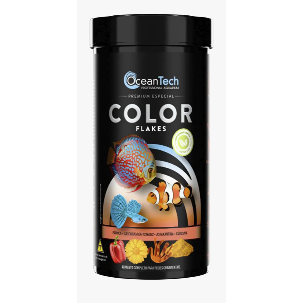 Ração Para Peixes 20g Ocean Tech Flocos Color Peixe Marinho Bettas Min Sera Garlic Tropicais Min Disco Tropical Guppy