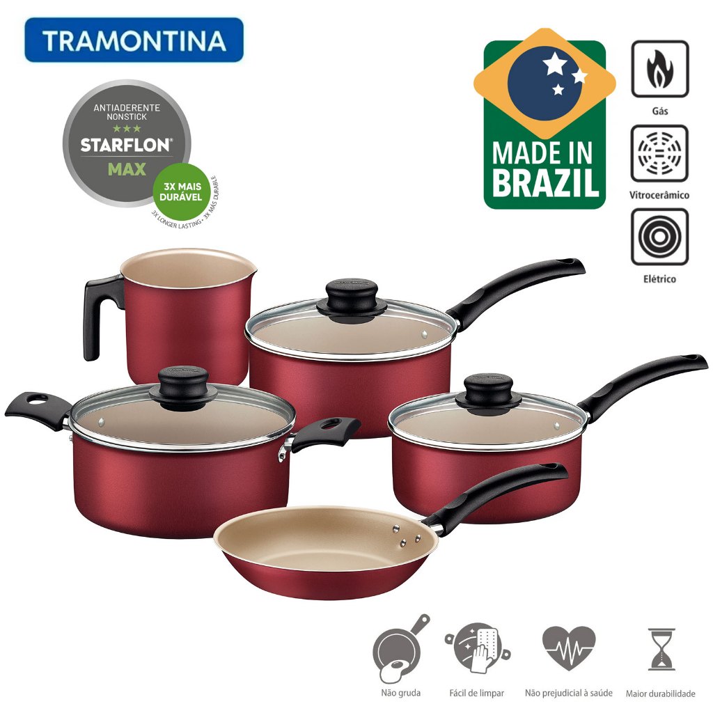 Jogo de panelas Tramontina Turim 5 peças em alumínio antiaderente