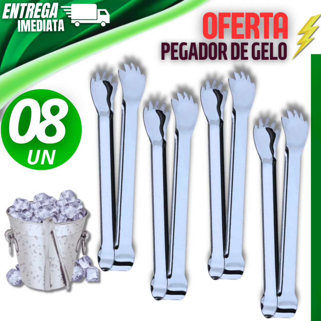 08 Pegadores 18CM Gelo Carne Fruta Petisco Aço Inox Churrascaria Restaurante Pizzaria  Utilidade