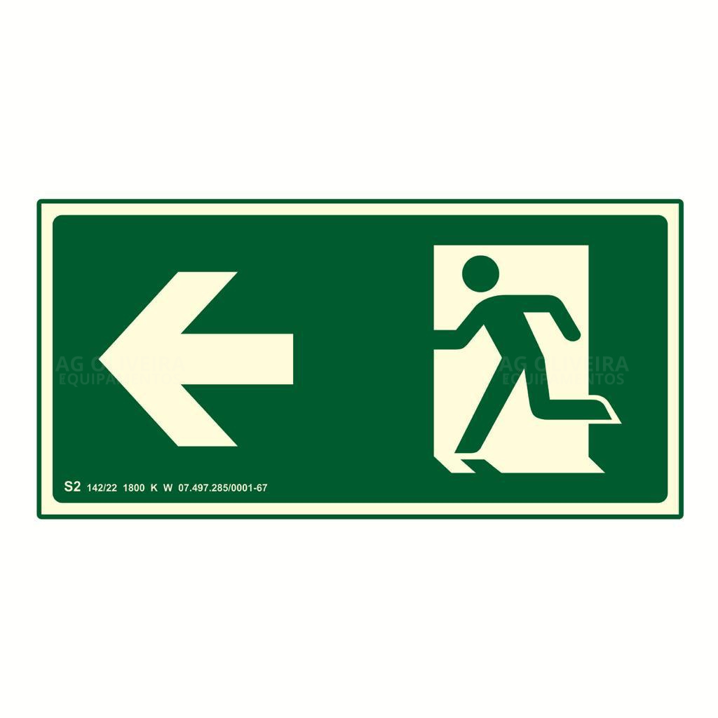 Placa de Sinalização Fotoluminescente S2- Rota de Fuga a Esquerda Normativa Bombeiro em Oferta na Shopee