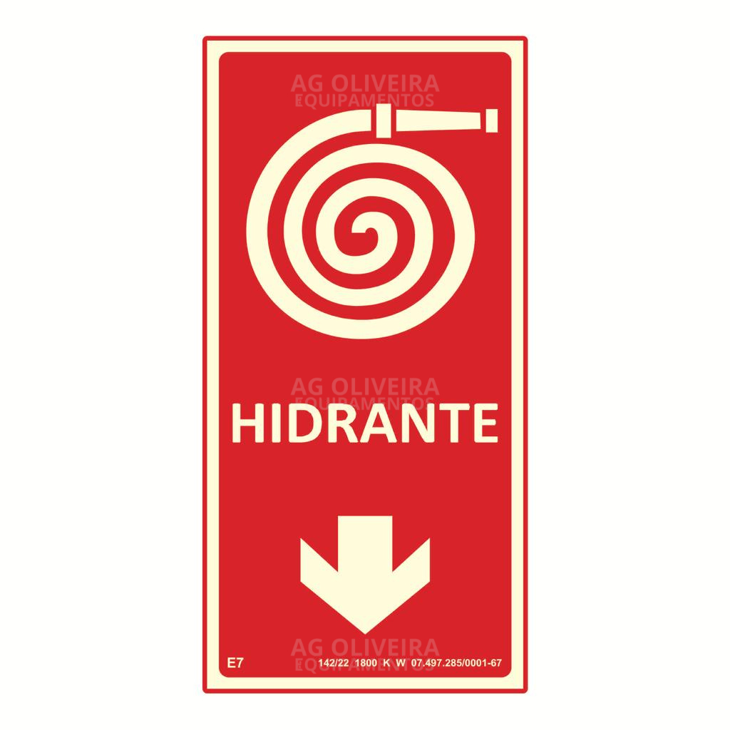 Placa de Sinalização Fotoluminescente E7- Mangueira Hidrante Normativa Bombeiro