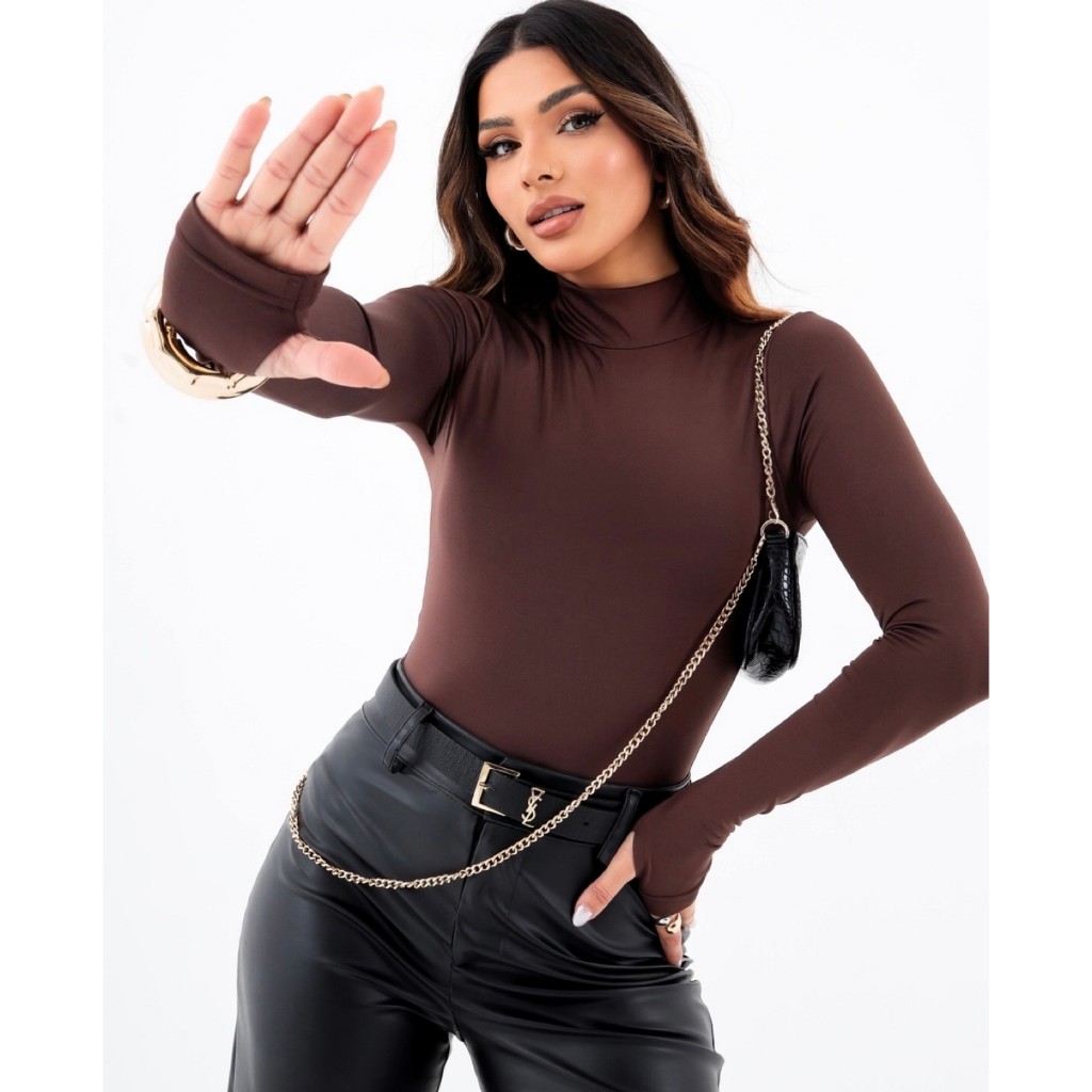 Blusa Segunda Pele Feminina Manga Longa com Dedeira e gola alta