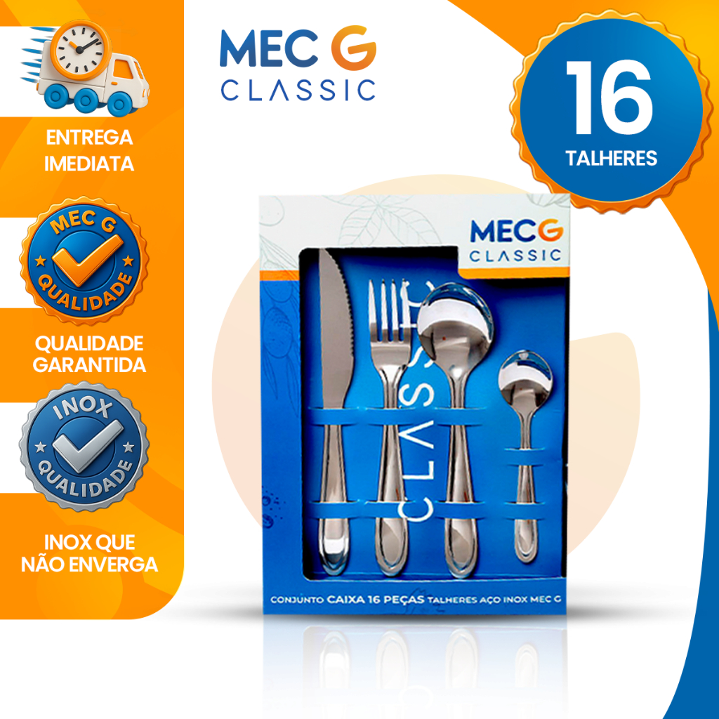 Talheres de Inox 16 Peças Garfos Facas Colheres Chá Sopa Faqueiro Jantar Restaurante Classic Mec G em Oferta na Shopee