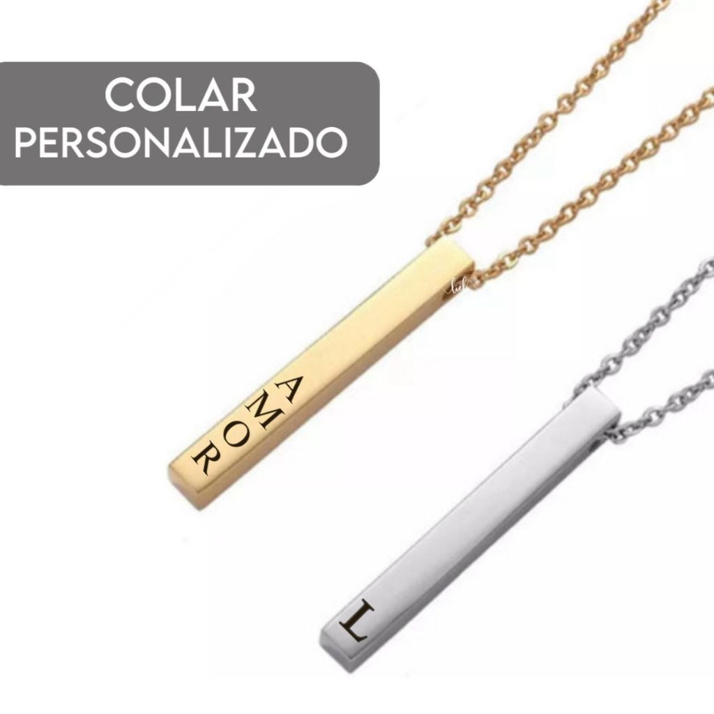 Colar Corrente Pendulo Palito Cordão Prata Dourado Aço Inoxidável Personalizado Nome Letra Data Namoro Casal Emoji em Oferta na Shopee