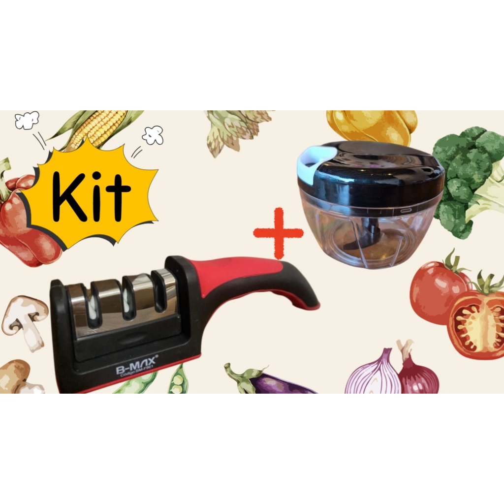 Conjunto Amolador de Facas Mini Processador de Alimentos Triturador Afiador de Facas Processador Manual