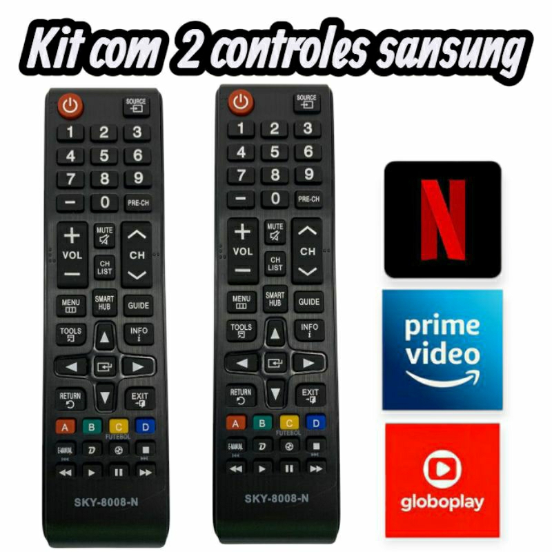 Controle Remoto compatível para tv Samsung Smart universal kit 2 PC sansung lcd SKY-8008/LE-7028/7036.NB570, NC450