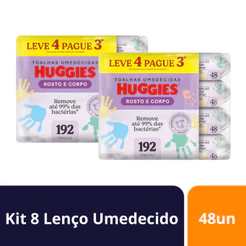 Kit 8 Lenços Umedecidos Infantis Huggies para Rosto e Corpo Pacotes com 48 Unidades