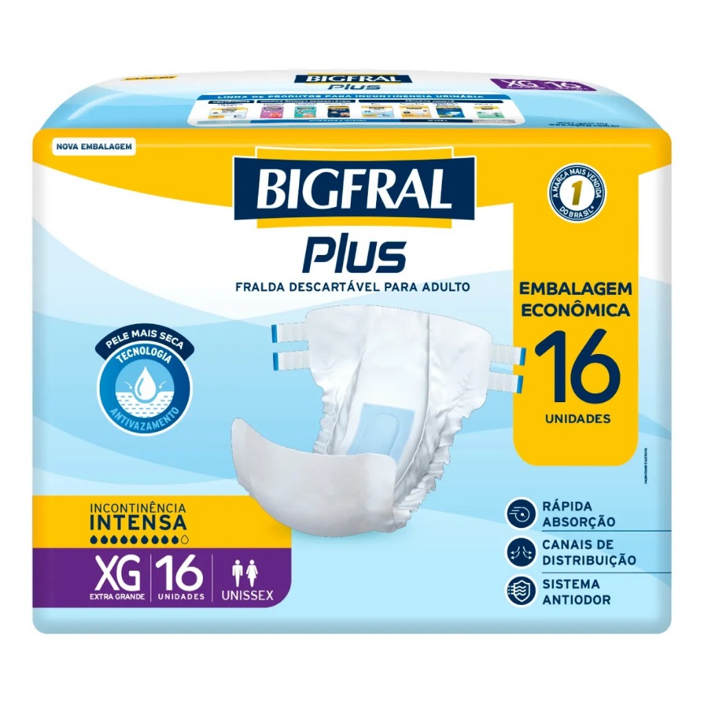 FRALDA REGULAR PLUS XG BIGFRAL 16UN em Oferta na Shopee