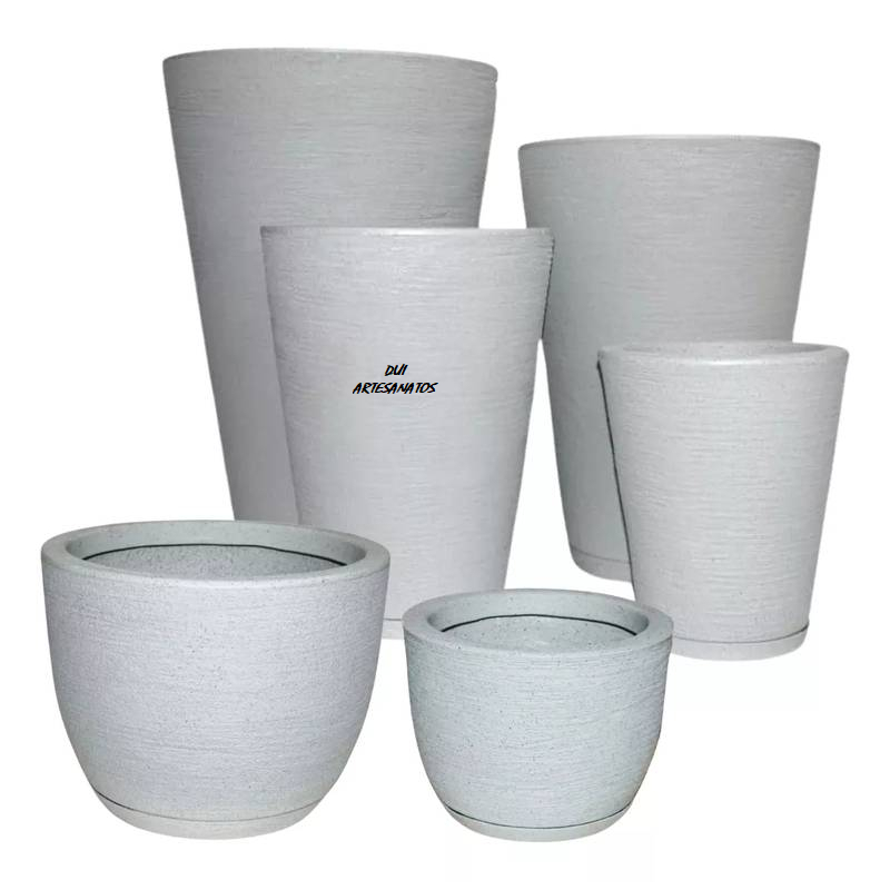 Kit 6 Vasos Coluna Redonda Escovada 1,2,3,4 e Bojo Escovado 1,2 Para Plantas ou Flores Com Pratos em Oferta na Shopee