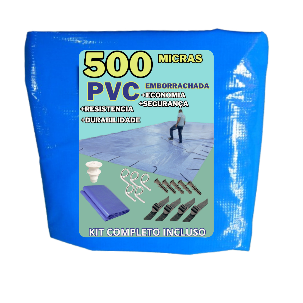 Lona Para Piscina 4,5 x 8,5 PVC 500 Micras Cobertura De Segurança + Kit Completo De Instalação
