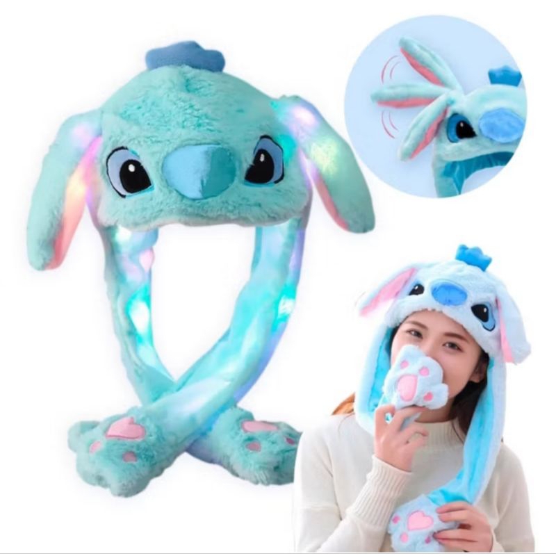Touca Stitch com Led Levanta a Orelha Flexível Pelúcia