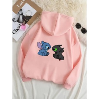 Moletom feminino canguru blusa de frio com capuz stitch e dragão Casaco agasalho