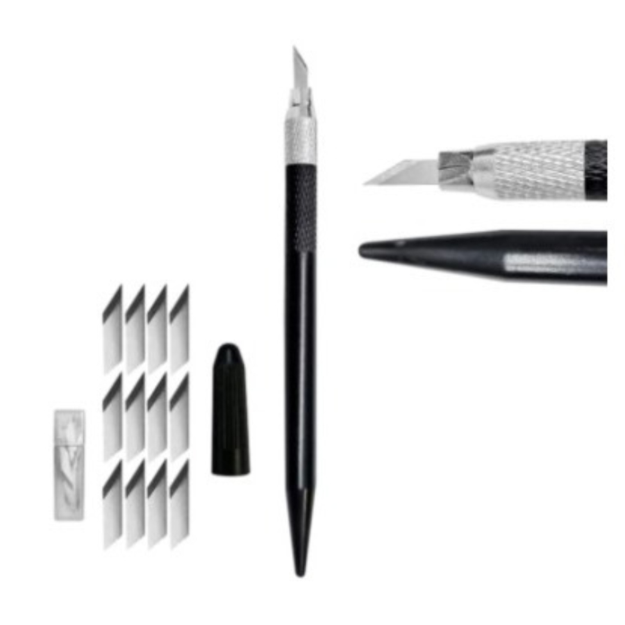 Estilete De Precisão Para Corte Bisturi Arte mais 12 Lâminas - Caneta de corte preciso na cor Preta