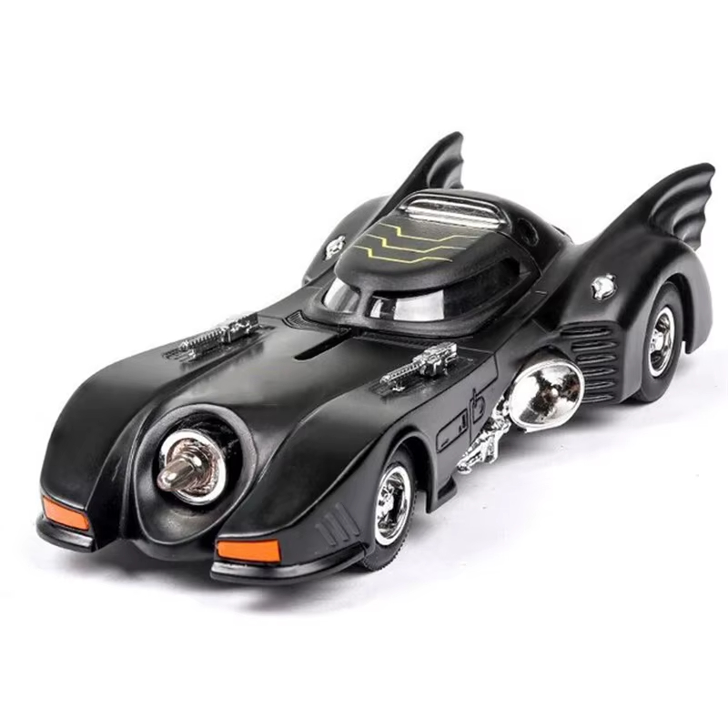 Miniatura Carro Batmóvel Clássico de 1987 com Luzes, Som e Fricção Batman estilo Hotwells enfeite decoração Veiculo DC