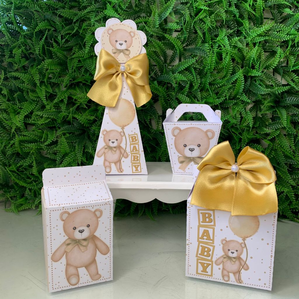 Kit Festa Chá Revelação Ursinho PEGUE E MONTE Lembrancinhas Caixinha Personalizada Girl or Boy